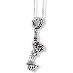 Cheerleader with Pom Poms Charm Snake Chain Necklace